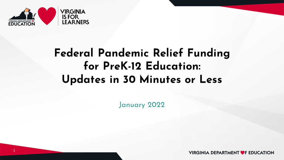 VDOE Update on Virginia’s Allocation of Federal Relief Funding